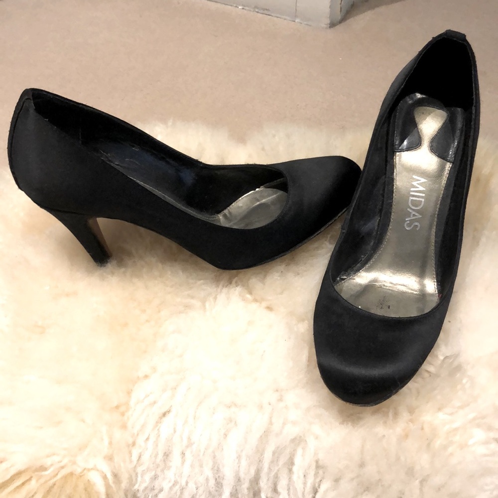 Midas black satin pump heels. Size 36.
